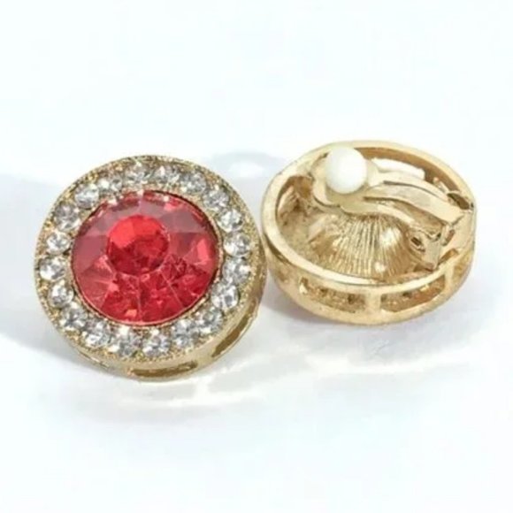 CherrylsJewelry Jewelry - 📌📌50% OFF📌📌 Red Crystal & Rhinestone Round CLIP Earrings